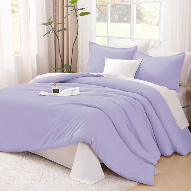 Litanika Lavender Purple Comforter Full Size 3 Pieces Lightweight Solid Bedding Comforter Set All Season Fluffy Bed Set 79x90In Comforter 2 Pillowcases