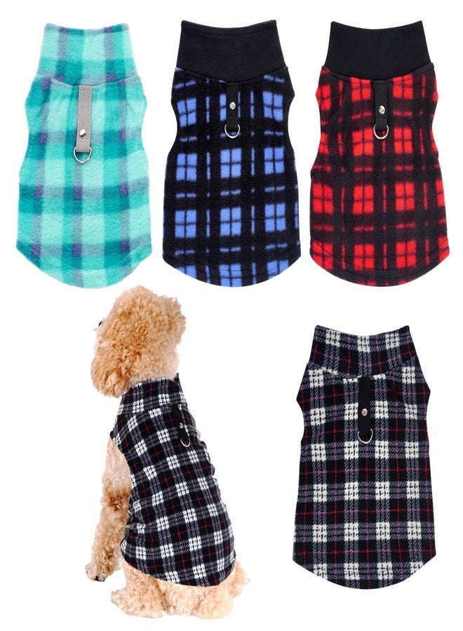Rbenxia 4 Pieces Buffalo Plaid Dog Sweaters with Leash Ring Soft Fleece Vest Dogs Pullover Warm Jacket Pet Dogs Clothes Winter Dog Outfits for Small Puppy Cat Pets (Green, Blue, Grey, Red, Medium) - Image 1