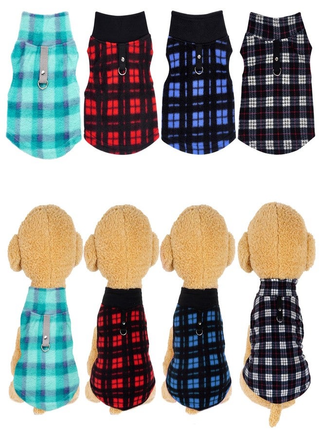Rbenxia 4 Pieces Buffalo Plaid Dog Sweaters with Leash Ring Soft Fleece Vest Dogs Pullover Warm Jacket Pet Dogs Clothes Winter Dog Outfits for Small Puppy Cat Pets (Green, Blue, Grey, Red, Medium) - Image 4