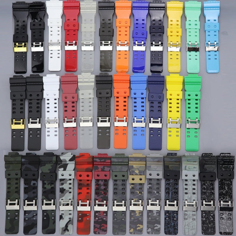 1 x 5 pcs Black Gold Silicone Strap for GA110 Watch New Camo-Yellow-Silver Buckle