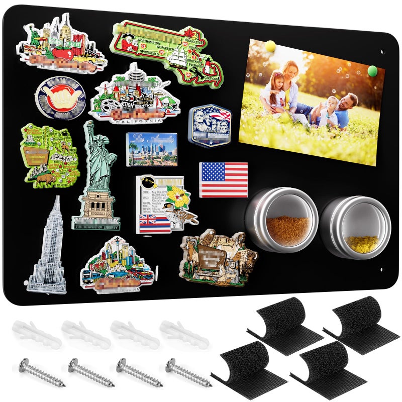 MaxGear Magnetic Board 17.5" x 11.4" Black Metal Magnet Bulletin Board for Wall, Refrigerator, Magnetic Board Display Notes, Photos, and More - Includes Dual Lock Tape and Screws - Image 1