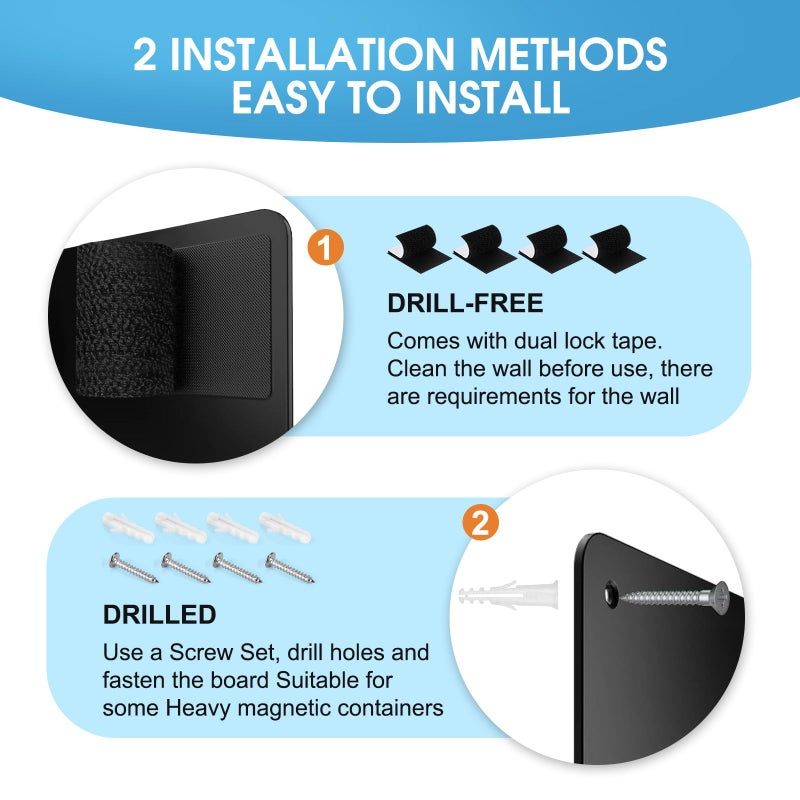 MaxGear Magnetic Board 17.5" x 11.4" Black Metal Magnet Bulletin Board for Wall, Refrigerator, Magnetic Board Display Notes, Photos, and More - Includes Dual Lock Tape and Screws - Image 4