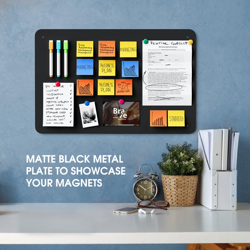 MaxGear Magnetic Board 17.5" x 11.4" Black Metal Magnet Bulletin Board for Wall, Refrigerator, Magnetic Board Display Notes, Photos, and More - Includes Dual Lock Tape and Screws - Image 5