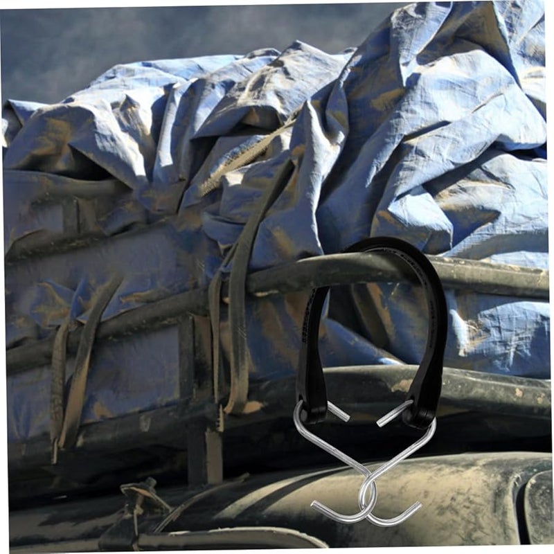 2Pcs Black Elastic Tie Down Straps with Hooks for Trailer Outdoor Tarp Bungee Cords - Image 5