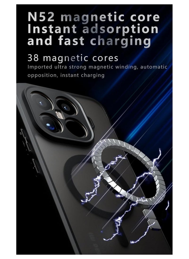 عام غطاء مغناطيسي لـ Xiaomi 15T Pro 【مدعم بالشحن اللاسلكي】 - غطاء أسود شبه شفاف مطفى مقاوم للاصفرار، بحماية وسادة هوائية مع غطاء ماص للصدمات من مزيج PC+TPU - Image 3