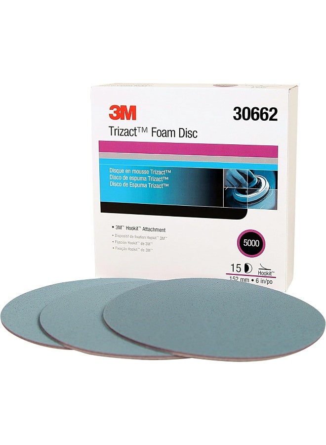 3M 3M Trizact Hookit Foam Disc, 30662, 6 in, P5000, 15 discs per carton, Blue - Image 1