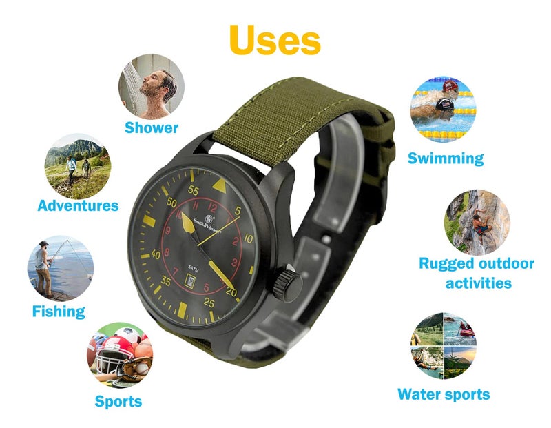 Smith & Wesson Men's N.A.T.O. Watch, 5ATM, Japanese Movement, Stainless Steel, Water Resistant, Tactical Watch, Precision Quart, Scratch Resistant, Date Display, 48mm - Image 2