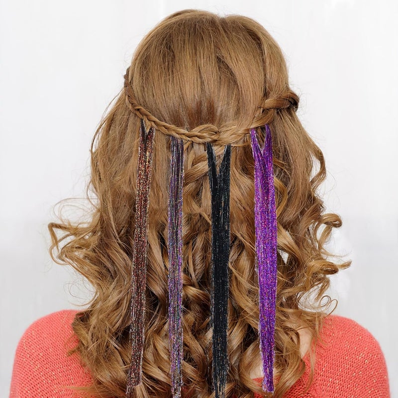 Sparkling Hair Tinsel Extensions Kit with 18 Shades, Hook, Loop Tool, and 200 Rings for Women Festival Party Hair Accessories - Image 4