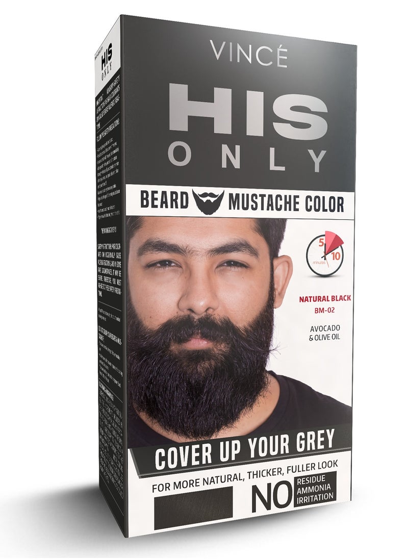 VINCE Beard & Mustache Color (BM-02) – Natural Black – Ammonia-Free, 100% Grey Coverage, Olive Oil & Avocado Oil Infused, Quick 5-Minute Application, Long-Lasting Results, Full Kit Included  - Image 1