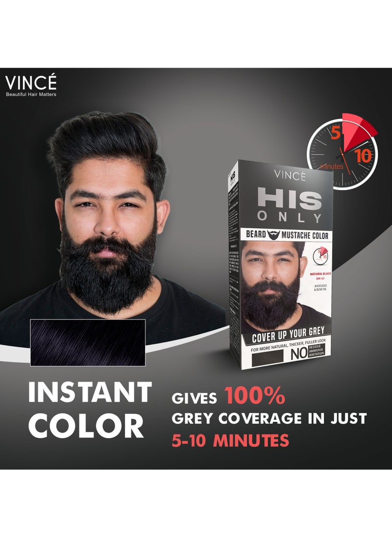 VINCE Beard & Mustache Color (BM-02) – Natural Black – Ammonia-Free, 100% Grey Coverage, Olive Oil & Avocado Oil Infused, Quick 5-Minute Application, Long-Lasting Results, Full Kit Included  - Image 2