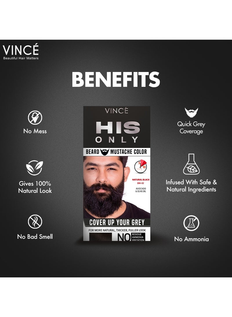VINCE Beard & Mustache Color (BM-02) – Natural Black – Ammonia-Free, 100% Grey Coverage, Olive Oil & Avocado Oil Infused, Quick 5-Minute Application, Long-Lasting Results, Full Kit Included  - Image 3