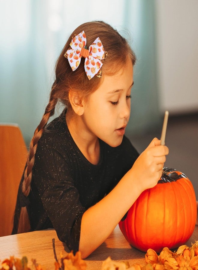 melyde Glitter Pumpkin Hair Bow Clips Halloween Thanksgiving print Hairpins Kids Girls Fall Holiday Hair Accessories for Halloween Thanksgiving Party Decor, Yellow - Image 2