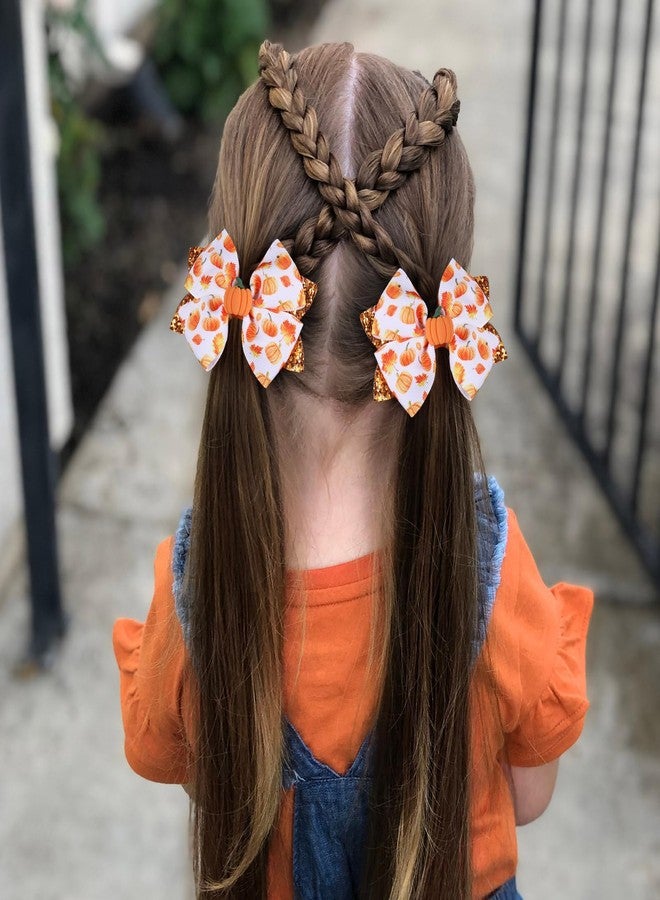 melyde Glitter Pumpkin Hair Bow Clips Halloween Thanksgiving print Hairpins Kids Girls Fall Holiday Hair Accessories for Halloween Thanksgiving Party Decor, Yellow - Image 3