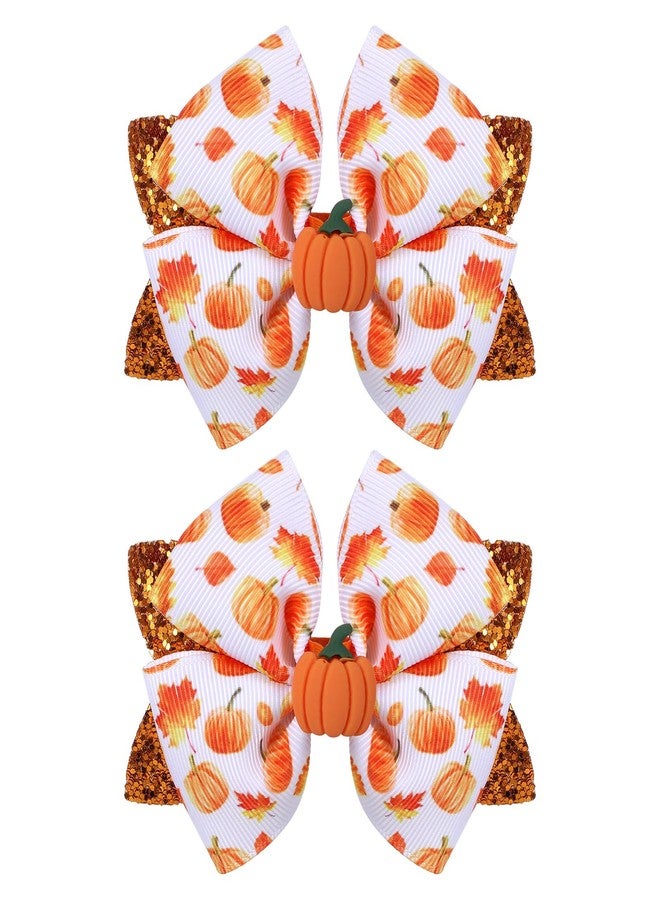 melyde Glitter Pumpkin Hair Bow Clips Halloween Thanksgiving print Hairpins Kids Girls Fall Holiday Hair Accessories for Halloween Thanksgiving Party Decor, Yellow - Image 1