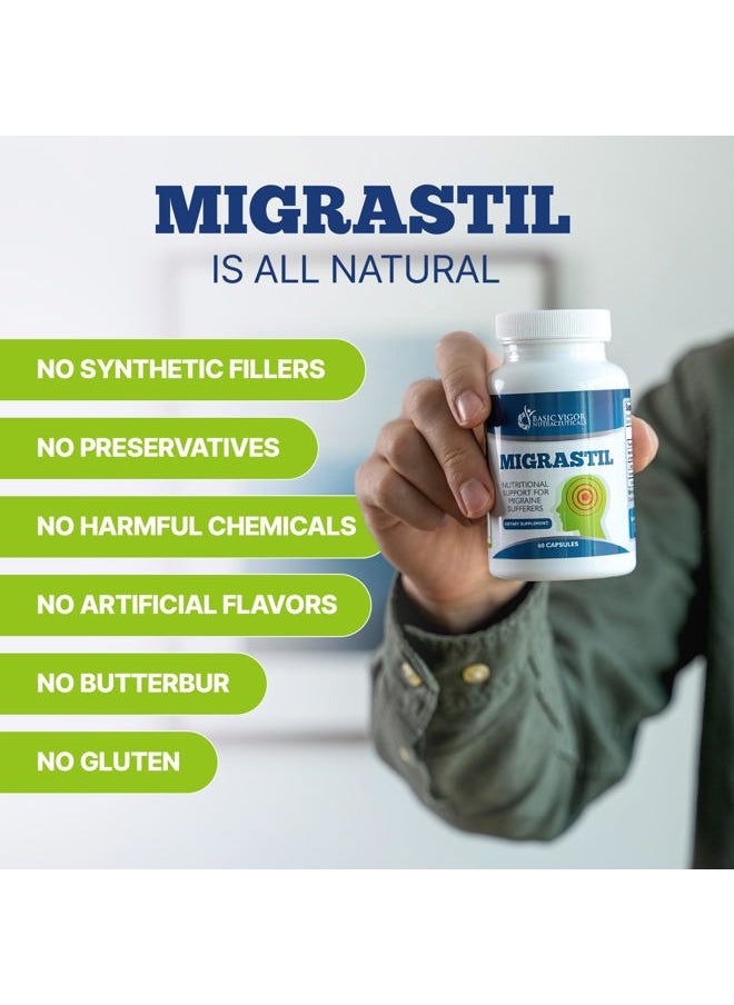 Basic Vigor Migrastil Migraine Support Capsules. Feverfew, Magnesium, Taurine & Vitamin B1 for Migraines Natural Supplement. Made in The USA. Vegan and Gluten Free.  - Image 5