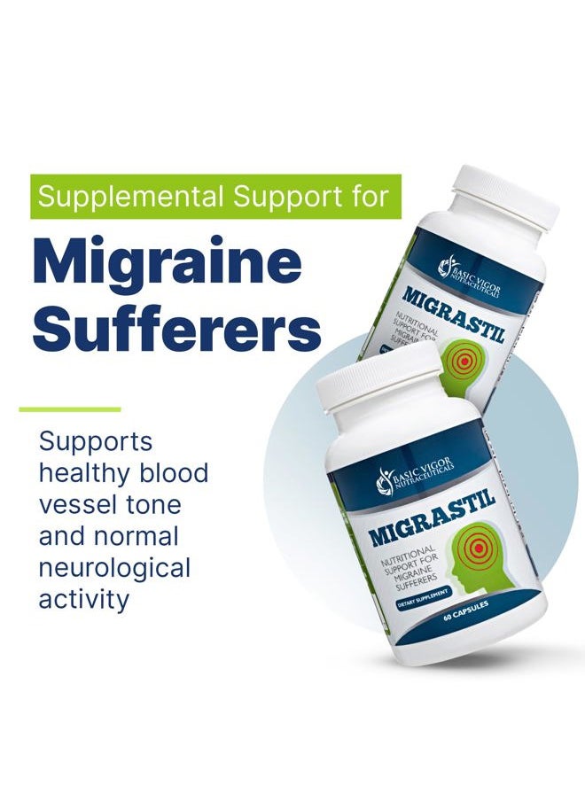 Basic Vigor Migrastil Migraine Support Capsules. Feverfew, Magnesium, Taurine & Vitamin B1 for Migraines Natural Supplement. Made in The USA. Vegan and Gluten Free.  - Image 2