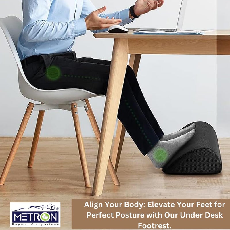 Metron Foot Rest for Office Chair Office Foot Rest for Under Desk or Table Ergonomic Foot Rest for Computer Desk Suitable for Home Offices Washable Removable Cover Pack of 1 Black - Image 2
