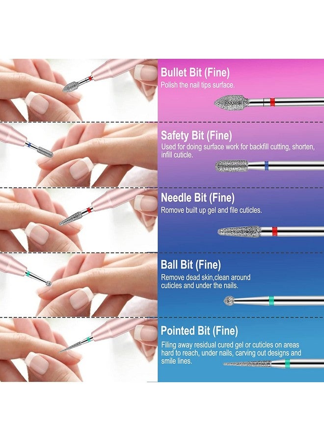 مجموعة لقم مثقاب الأظافر 25 قطعة مع حامل مثقاب الأظافر المحمول 332 بوصة لقم مثقاب الأظافر للأظافر الأكريليك، لقم إزالة الجلد من كربيد الماس والسيراميك للمنزل، صالون جل الأكريليك لطلاء الأظافر - Image 5