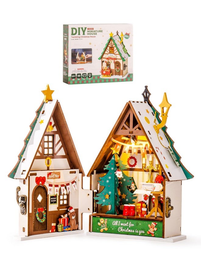 RoWood Miniature House Kit Christmas,Miniature Dollhouse Kits For Adults,Mini House Toy Building Kit,Craft Kits For Women Girls On Christmas-Twinkling Christmas House  - Image 1