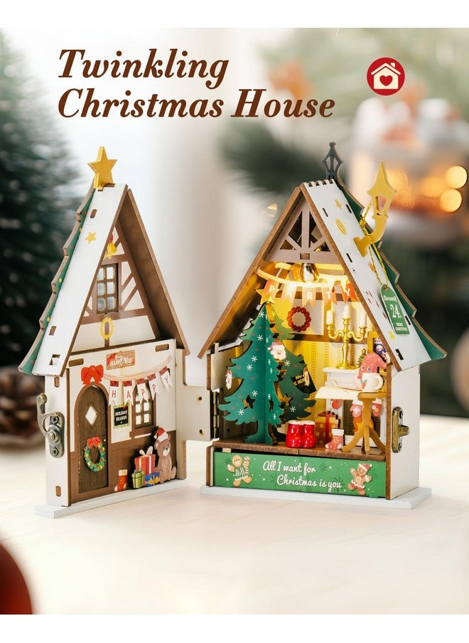 RoWood Miniature House Kit Christmas,Miniature Dollhouse Kits For Adults,Mini House Toy Building Kit,Craft Kits For Women Girls On Christmas-Twinkling Christmas House  - Image 2