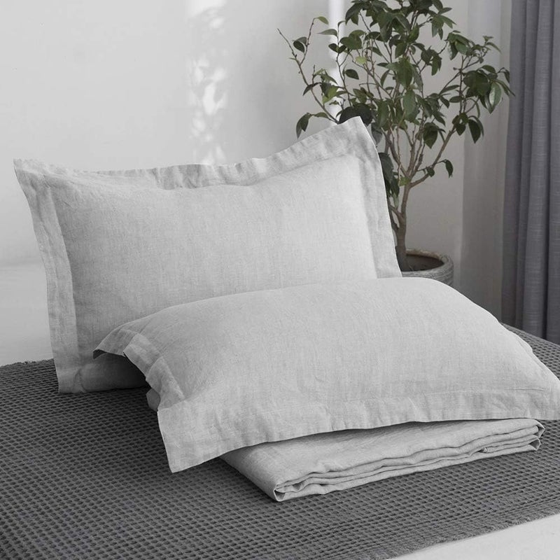 King Linens 100 French Linen Pillow Shams Basic Style  Pack of 2  Washed Solid Color Natural Flax Soft Breathable  Grey 20 x 26