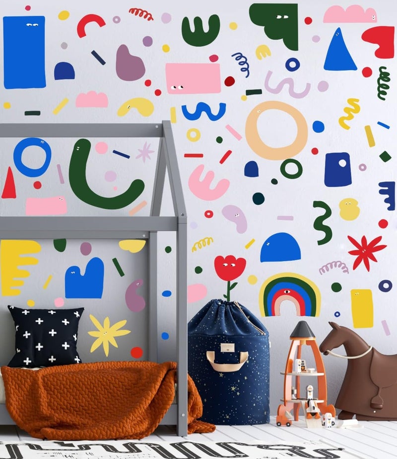 YIMEHDAN Abstract Shapes Wall Decal,Colorful Irregular Polka Dot Vinyl Wall Stickers, Removable Modern Geometric Artwork for Classroom Playroom Bedroom Decor - Image 1