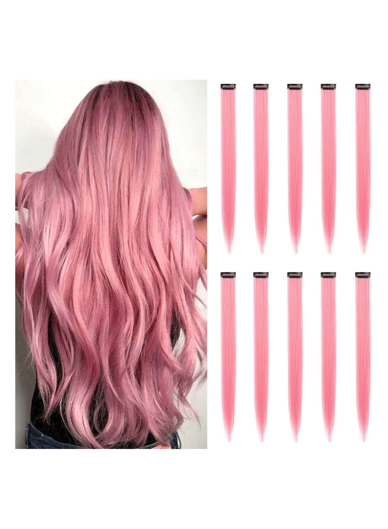 Estelle 22 inch Colored Hair Extensions Straight Hairpiece, Multi-colors Party Highlights Clip in Synthetic Hair Extensions (10 PCS Princess Pink) - Image 1
