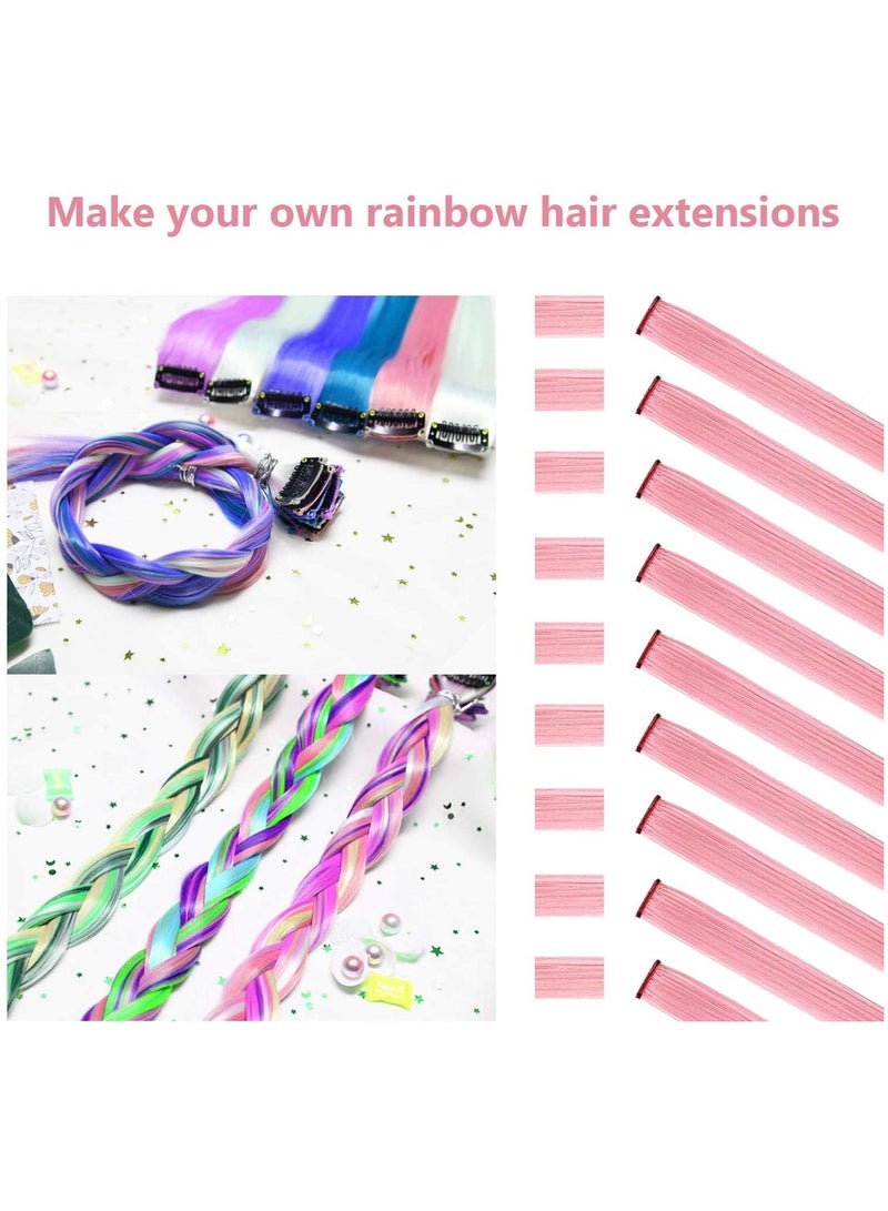 Estelle 22 inch Colored Hair Extensions Straight Hairpiece, Multi-colors Party Highlights Clip in Synthetic Hair Extensions (10 PCS Princess Pink) - Image 2