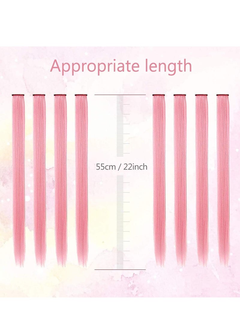 Estelle 22 inch Colored Hair Extensions Straight Hairpiece, Multi-colors Party Highlights Clip in Synthetic Hair Extensions (10 PCS Princess Pink) - Image 3