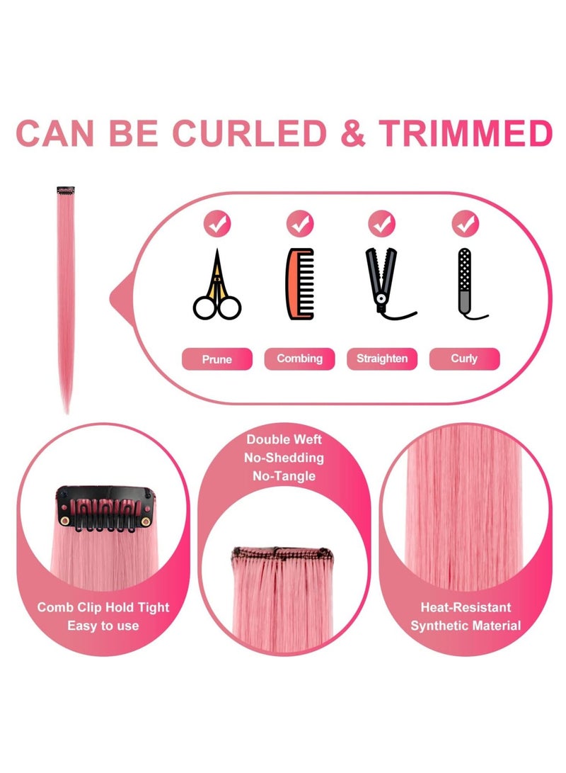 Estelle 22 inch Colored Hair Extensions Straight Hairpiece, Multi-colors Party Highlights Clip in Synthetic Hair Extensions (10 PCS Princess Pink) - Image 4