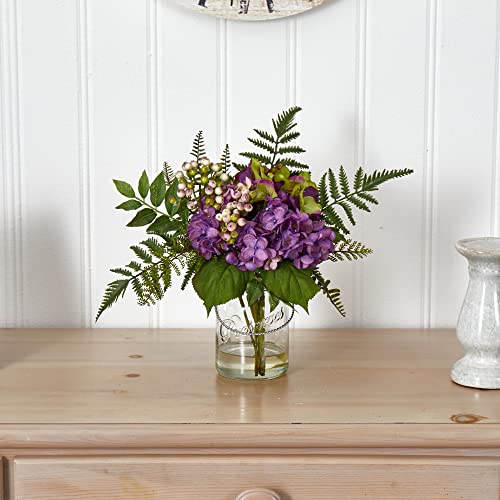 Nearly Natural 14in. Hydrangea & Berry Artificial Arrangement - Image 3