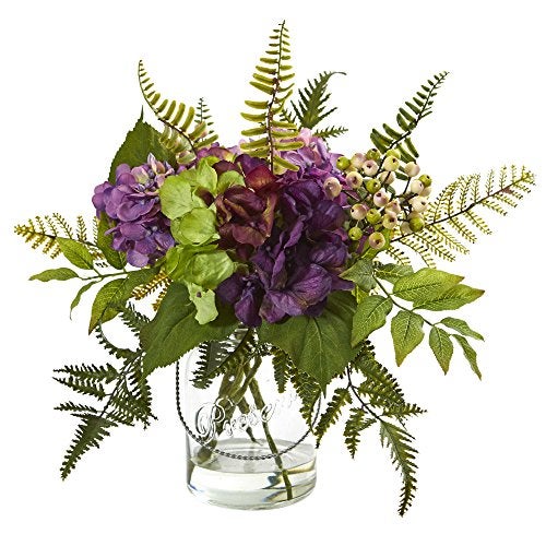 Nearly Natural 14in. Hydrangea & Berry Artificial Arrangement - Image 4