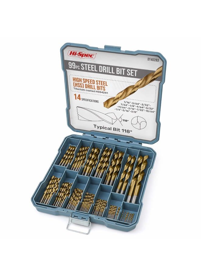 Hi-Spec 99pc Complete HSS Mixed Drill Bit Set – Discover Versatility with Titanium Coated HSS Steel Drill Bits for Metal, Wood, & Plastic. Round-the-Clock Tool Solution in a Compact Case - Image 1