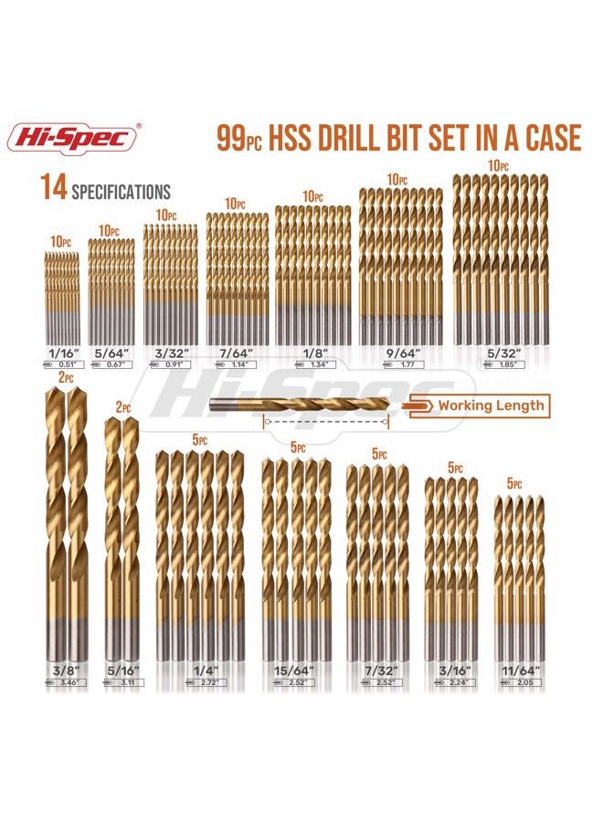 Hi-Spec 99pc Complete HSS Mixed Drill Bit Set – Discover Versatility with Titanium Coated HSS Steel Drill Bits for Metal, Wood, & Plastic. Round-the-Clock Tool Solution in a Compact Case - Image 2