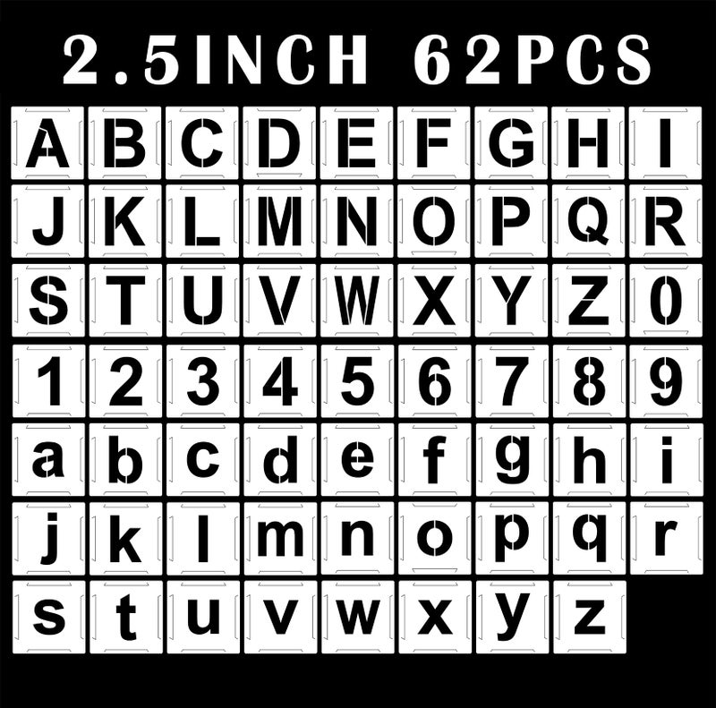 Mossdecal Letter Stencils Kit 25 Inch Reusable Plastic Letters and Numbers Interlocking Stencil Set 62 Pcs Plastic Stencils for Wood Signs Wall Fabric Chalkboard Signage DIY School Projects