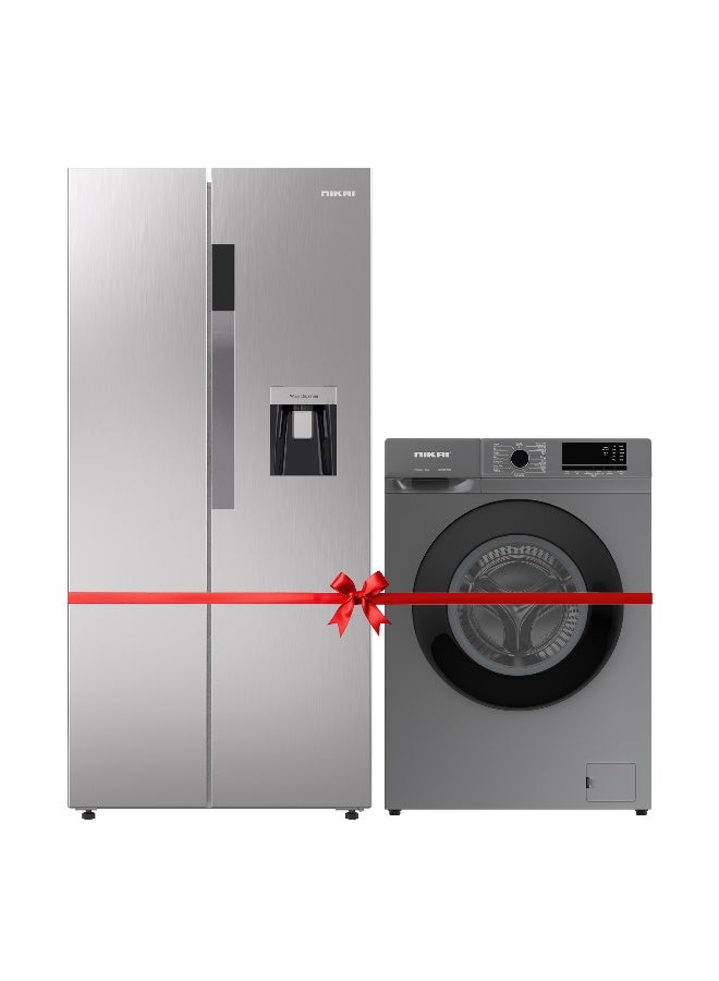 NIKAI حزمة - غسالة مقلوبة 8 كجم (NWM801FN9S) + ثلاجة جانبية 750 لتر (NRF750SBSD5) - Image 1