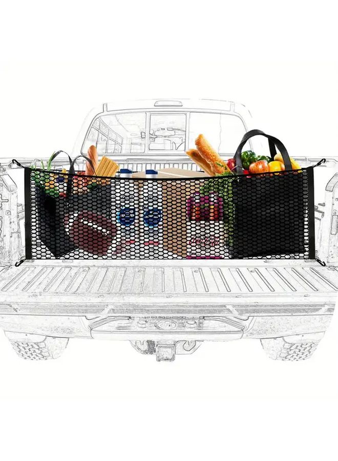 Black Elastic Cargo Net with Hooks for Truck Bed Storage Organizer - Image 1