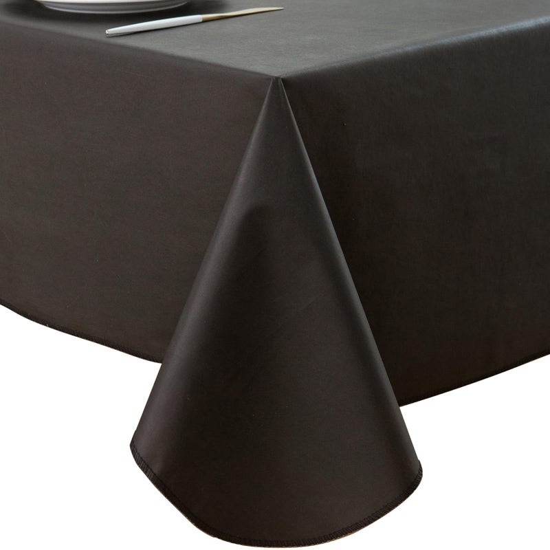 LIBERECOO Vinyl Tablecloth with Flannel Backing Solid Black Waterproof StainResistant EasyClean Table Cover for Dining Kitchen and Outdoor Use 60 x 84 Rectangle