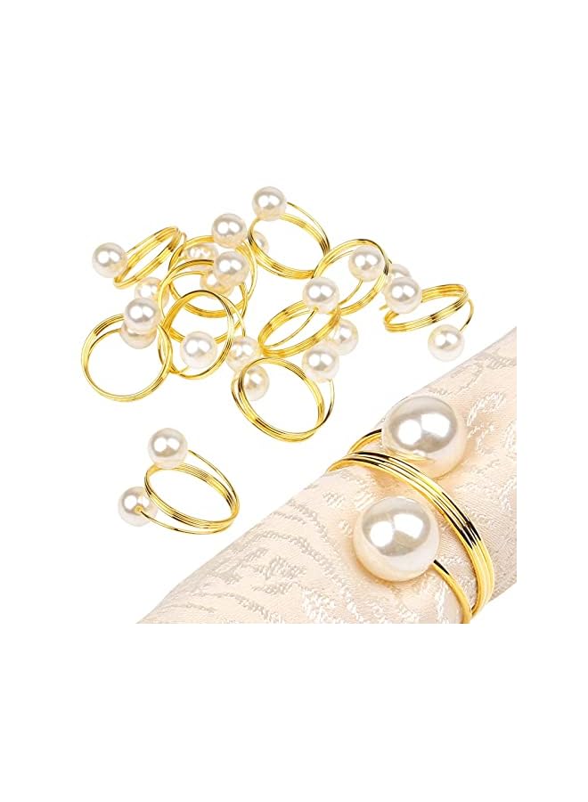 PROMASS of 12 Gold Pearl Napkin Rings, Upgrade Sturdy Metal Napkin Rings Holder Pearl Design Napkin Ring for Wedding Dinning Table Decoration Setting - Image 2