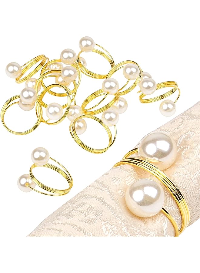 PROMASS of 12 Gold Pearl Napkin Rings, Upgrade Sturdy Metal Napkin Rings Holder Pearl Design Napkin Ring for Wedding Dinning Table Decoration Setting - Image 1