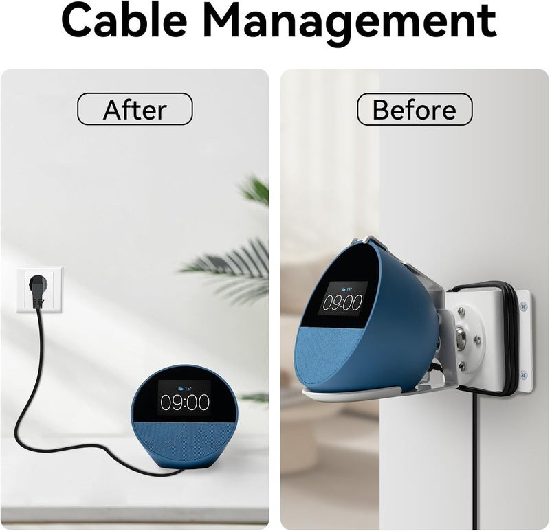 shinar Metal Wall Mount Wall Bracket Holder for Echo Spot 2024, Swivelling up to 360°, Tilts -50°/+50°, Accessories for Spot 2024 with Cable Management (White) - Image 3