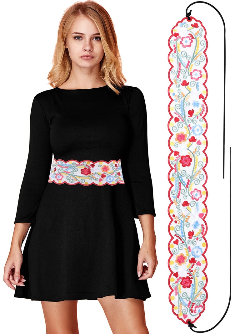 Jeere Women Embroidered Mexican Belt for Dress Floral Traditional Fiesta Waist Sash Cinco De Mayo Luau Party Outfit(Fresh) - Image 1