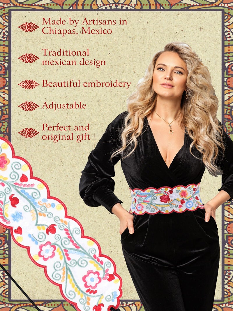 Jeere Women Embroidered Mexican Belt for Dress Floral Traditional Fiesta Waist Sash Cinco De Mayo Luau Party Outfit(Fresh) - Image 3