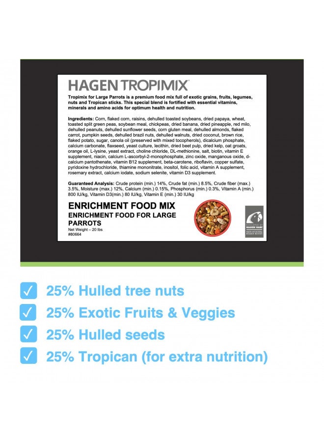 Hari Tropimix Bird Food, Large Parrot Food With Seeds, Fruit, Nuts, Vegetables, Grains, And Legumes, Enrichment Food, 20 lb Bag  - Image 2