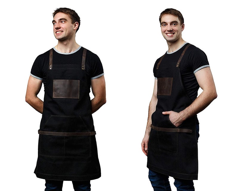 Priti - Work Apron in Non-Waxed Canvas with Cross Straps Adjustable - Image 4