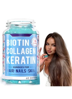 Ocean Biotin Collagen Keratin Gummies for Hair, Nails and Skin, Hair Regrowth Vitamin, Skin Nail Biotin Collagen Gummies, Promotes Smooth Skin and Replenishes Lost Collagen-60 Sweets  - Image 1