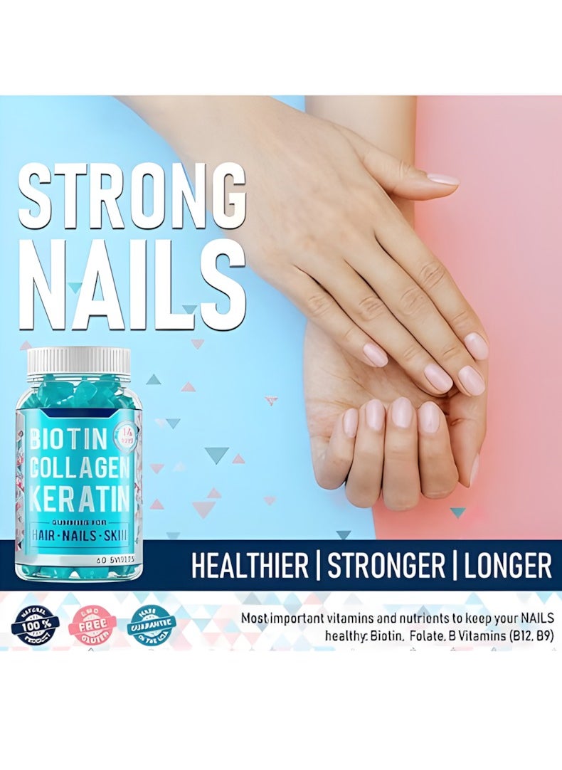 Ocean Biotin Collagen Keratin Gummies for Hair, Nails and Skin, Hair Regrowth Vitamin, Skin Nail Biotin Collagen Gummies, Promotes Smooth Skin and Replenishes Lost Collagen-60 Sweets  - Image 2