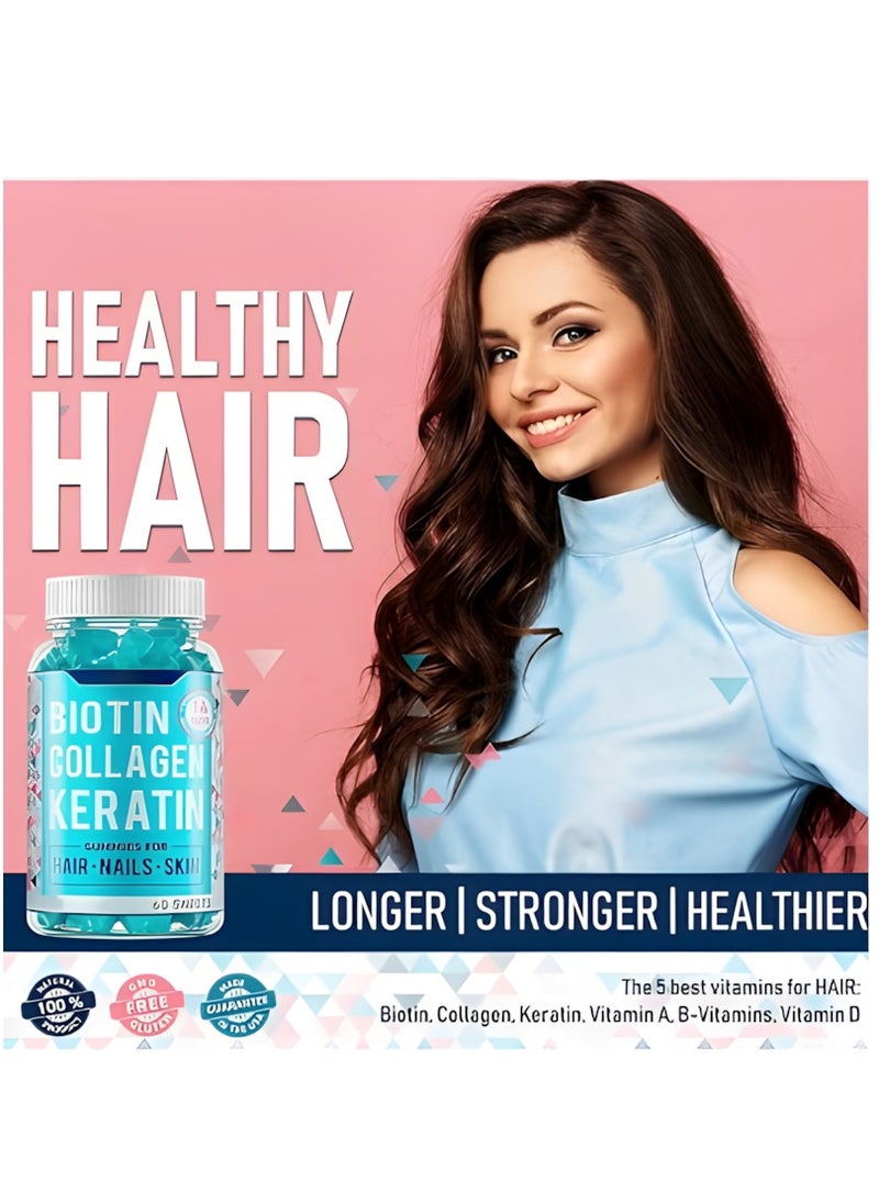 Ocean Biotin Collagen Keratin Gummies for Hair, Nails and Skin, Hair Regrowth Vitamin, Skin Nail Biotin Collagen Gummies, Promotes Smooth Skin and Replenishes Lost Collagen-60 Sweets  - Image 4