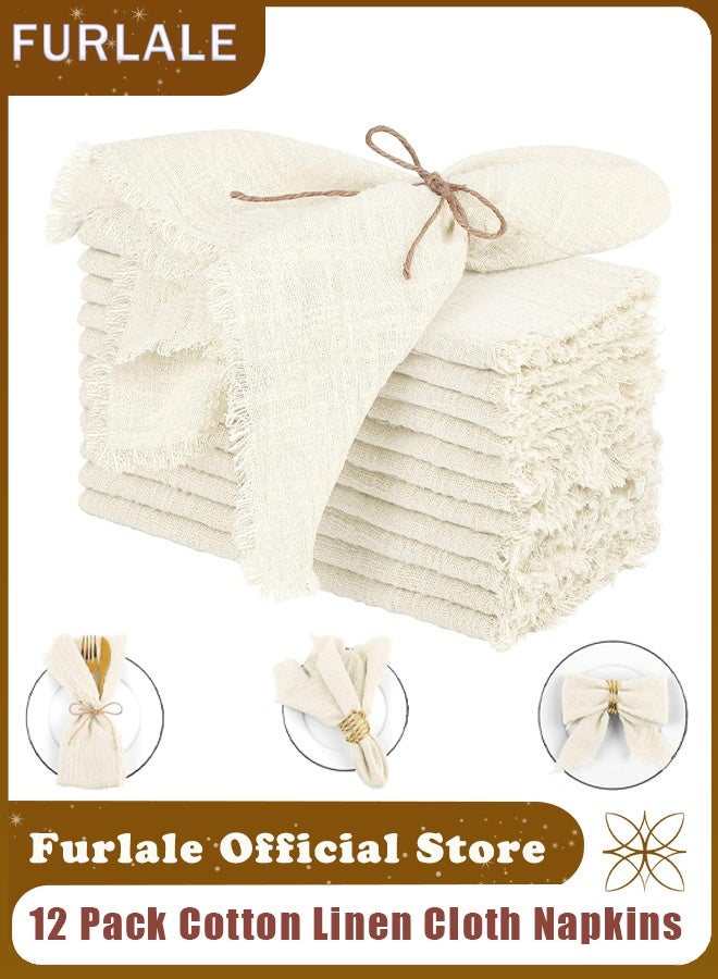 Furlale 12 Pack Cotton Linen Cloth Napkins , 42x42cm Handmade Fringe Dinner Napkins, Reusable Beige Table Napkins for Wedding Party Home Decor - Image 1