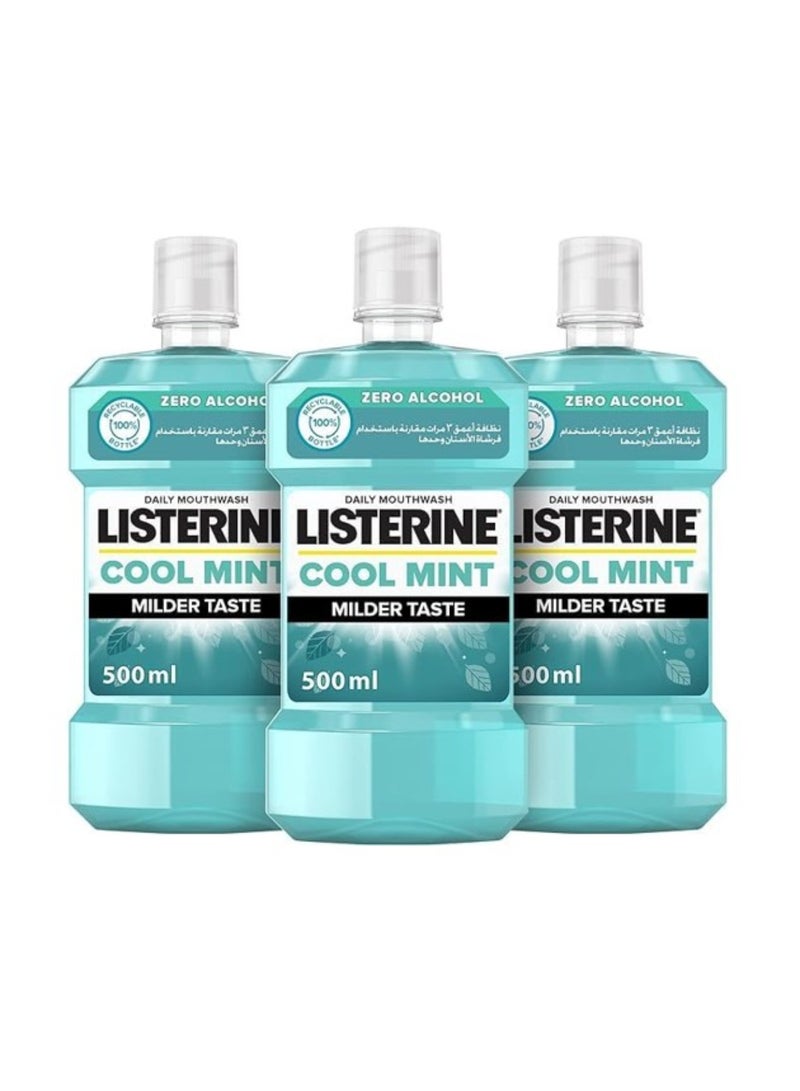 Listerine Cool Mint Milder Taste Zero Alcohol Daily Mouthwash 3 x 500ml - Image 1